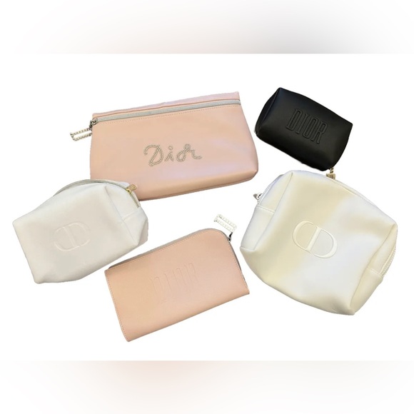 DIOR Cosmetic Makeup Bag Clutch Lot of 5 Excellent Condition Pink White Black - Picture 1 of 13